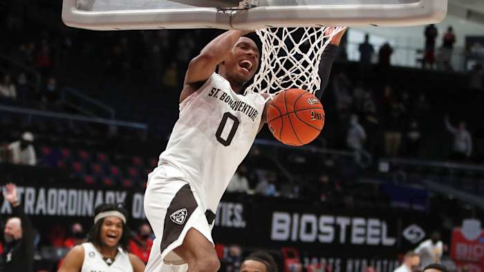 St. Bonaventure guard Kyle Lofton dunks the ball
